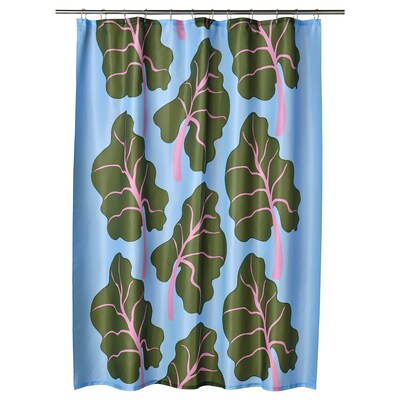 BASTUA浴帘、叶模式蓝色/绿色,180 x180厘米