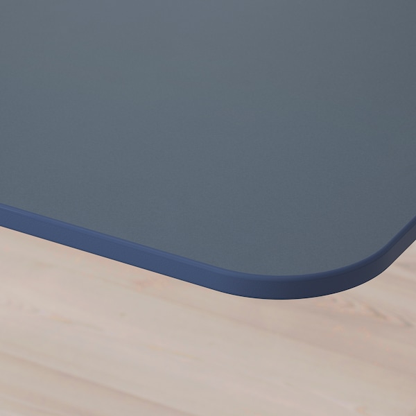 BEKANT角落的桌子坐/站,油毡蓝色/白色160 x110厘米