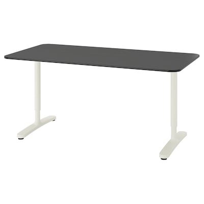 BEKANT办公桌,黑色彩色灰单板/白色,160 x80厘米