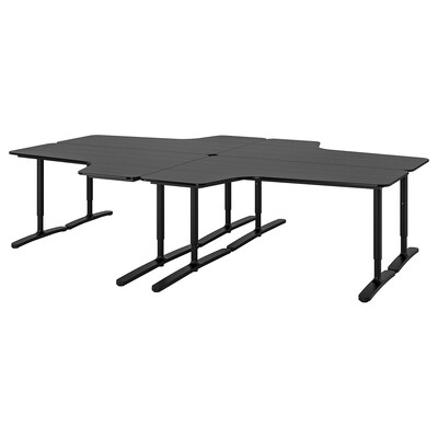 BEKANT书桌组合,黑色彩色单板灰/黑色,320 x220厘米