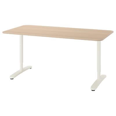 BEKANT桌子,白橡木单板染色/白色,160 x80厘米