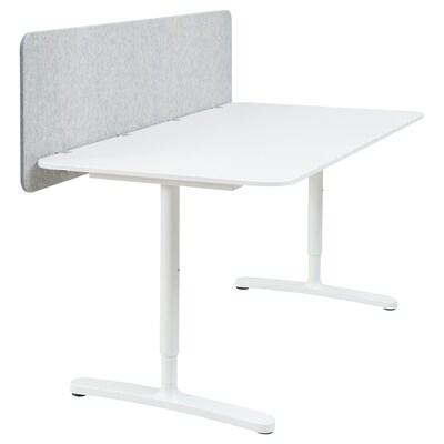 BEKANT书桌与屏幕,白色/灰色,160 x80 48厘米