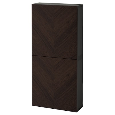 BESTA壁柜和2门,黑褐色Hedeviken /暗棕染色橡木单板,x22x128 60厘米