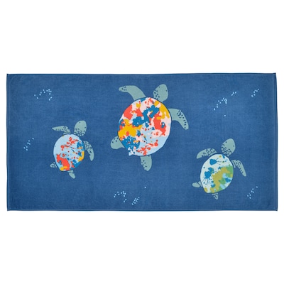 BLAVINGAD浴巾、龟模式/深蓝色,70 x140厘米