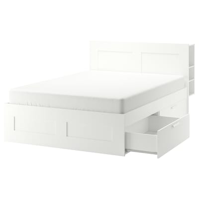 BRIMNES床框架w存储和床头板,白色/ Luroy 180 x200型cm