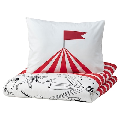 BUSENKEL被套和枕套,马戏团模式红/白色,150 x200/50x80厘米