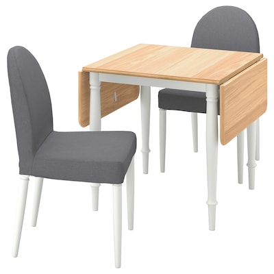 DANDERYD / DANDERYD桌子和2把椅子,橡树单板白色/ Vissle灰色74/134x80厘米