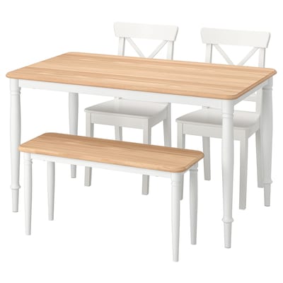 DANDERYD / INGOLF表2椅子和长凳,橡树单板白色/白色,130 x80厘米