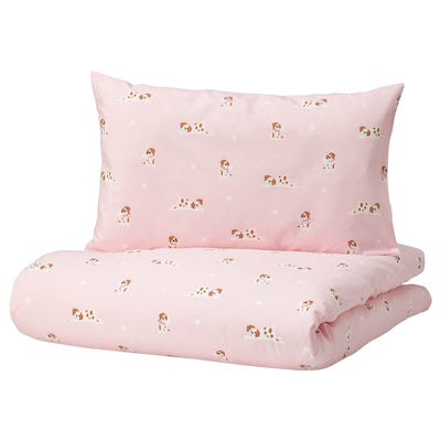 DROMSLOTT被套1套枕套,小狗模式/粉色110 x125/35x55厘米