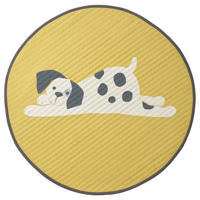 DROMSLOTT绗缝毯,小狗模式点模式/黄色白色,105厘米