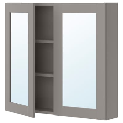 ENHET镜柜2门,灰色/灰色框,80 x17x75厘米