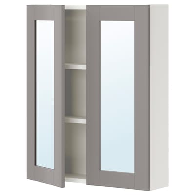 ENHET镜柜2门,白色/灰色框,x17x75 60厘米