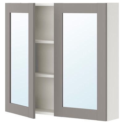 ENHET镜柜2门,白色/灰色,80 x17x75厘米