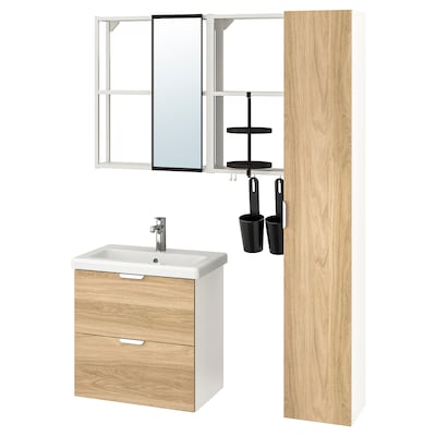 ENHET / TVALLEN浴室家具,18,橡树效应/白色Brogrund丝锥,64 x43x65厘米