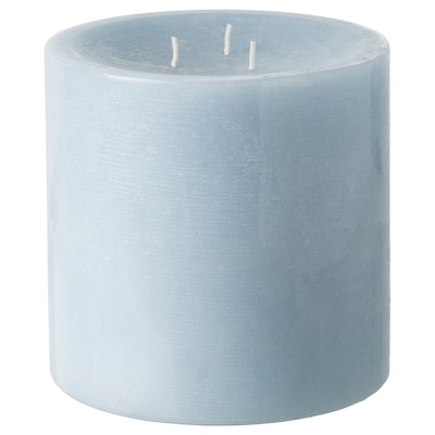GRANSSKOG无味蜡烛,支柱3芯,淡蓝色,14厘米