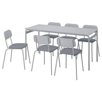 GRASALA / GRASALA桌子和6把椅子,灰色灰色/灰色,160厘米