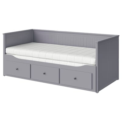 HEMNES床w 3抽屉/ 2床垫,灰色/ Asvang公司80 x200型cm