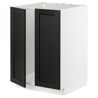 METOD基内阁水槽+ 2门,白色/ Lerhyttan黑色染色,60 x60厘米