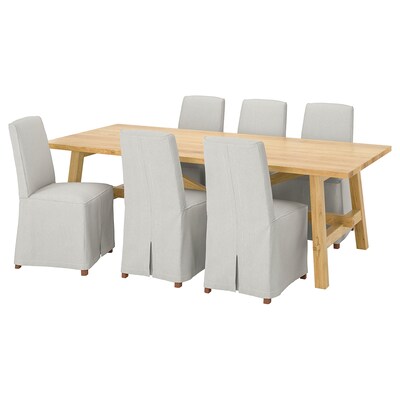 MOCKELBY / BERGMUND桌子和6把椅子,橡木影响/ Kolboda米色/深灰色,235 x100厘米