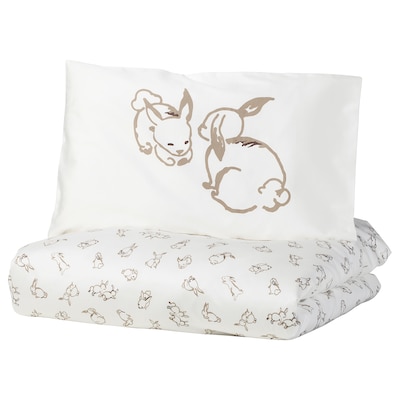 RODHAKE枕套被套1床,兔子模式/白色/米色,x125/35x55 110厘米