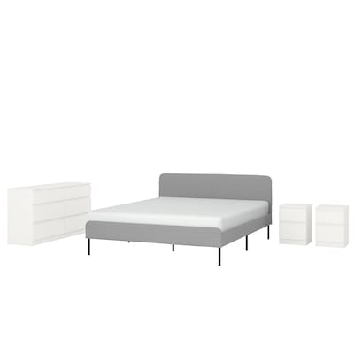 SLATTUM / KULLEN卧室家具,组4,Knisa浅灰色/白色,180 x200型cm