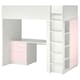 SMASTAD阁楼床上,白色的淡粉色/与桌子4抽屉,90 x200型cm