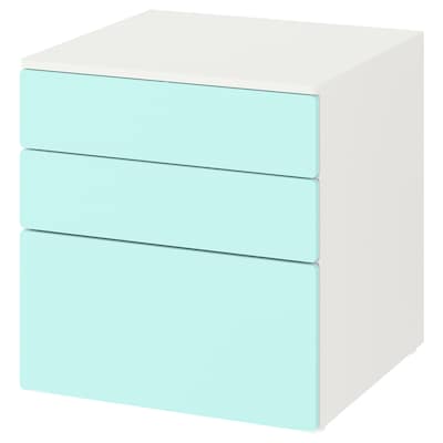 SMASTAD / PLATSA有3个抽屉的柜子,白/浅青绿色,x57x63 60厘米