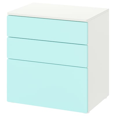 SMASTAD / PLATSA有3个抽屉的柜子,白/浅青绿色,x42x63 60厘米