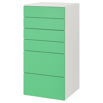 SMASTAD / PLATSA有6抽屉的柜子,白色/绿色x57x123 60厘米