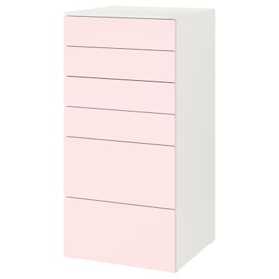 SMASTAD / PLATSA有6抽屉的柜子,白/浅粉色,x57x123 60厘米
