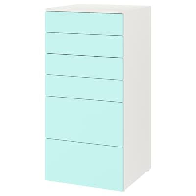 SMASTAD / PLATSA有6抽屉的柜子,白/浅青绿色,x57x123 60厘米