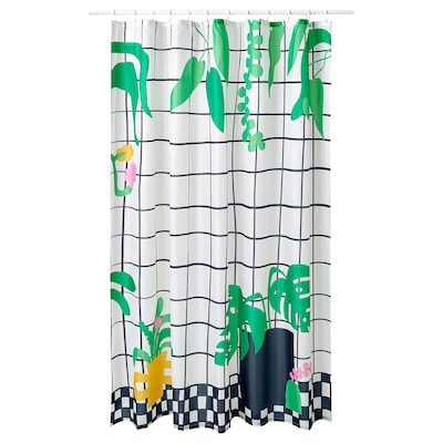 SNOJONKVILL浴帘,白色/绿色,180 x200型cm