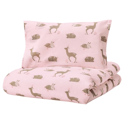 TROLLDOM被套1套枕套,鹿模式/粉色110 x125/35x55厘米