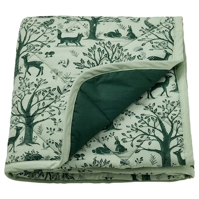 TROLLDOM绗缝毯、森林动物模式/绿色,96 x96厘米