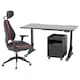 UPPSPEL / GRUPPSPEL桌子,椅子,抽屉单元,黑色/灰色140 x80厘米