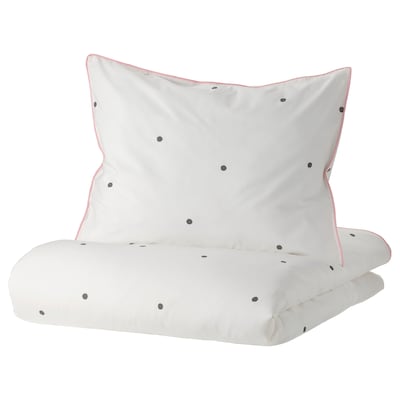 VANKRETS被套和枕套,白色/粉红色点模式,150年x200/50x80厘米