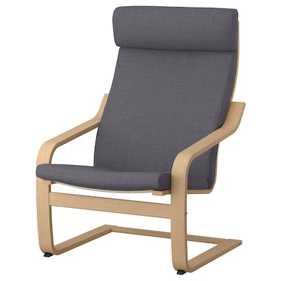 POANG扶手椅,白色染色橡木单板/ Skiftebo深灰色