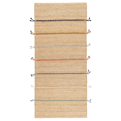 flatwoven RAKLEV地毯,手工制作的自然/多色,70 x160厘米