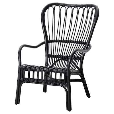 STORSELE高背椅扶手椅,黑色/藤