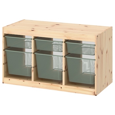 TROFAST存储结合盒、光白色彩色松/浅灰绿,93 x44x53厘米