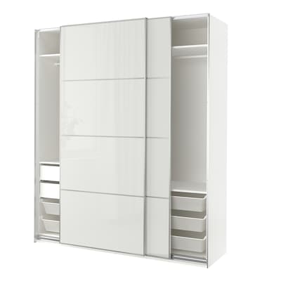 罗马帝国/ HOKKSUND衣柜组合,白色/高光泽的浅灰色,200 x66x236厘米