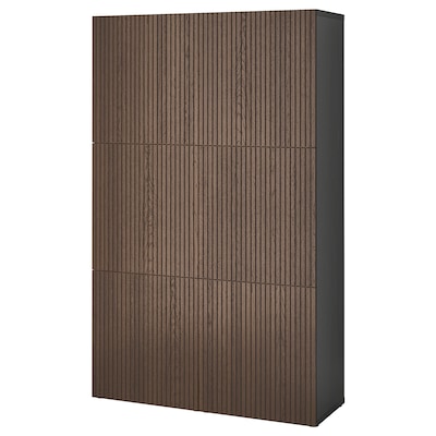 BESTA存储结合门,黑褐色Bjorkoviken /棕色染色橡木单板,47 1/4x16 1/2x76”