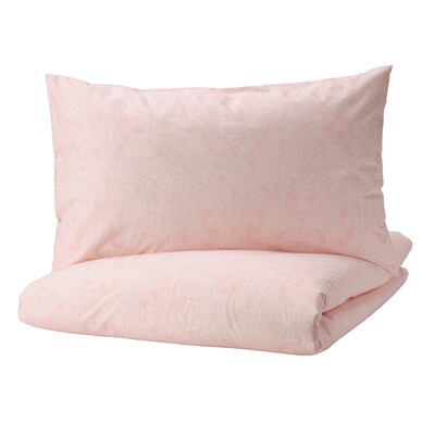 JATTEVALLMO被套和枕套,亮粉红色/白色,全/女王(双/女王)