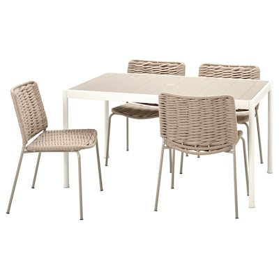 SEGERON / TEGELON Tisch和4 Stuhle,皮毛draußen weiß/米色/米色