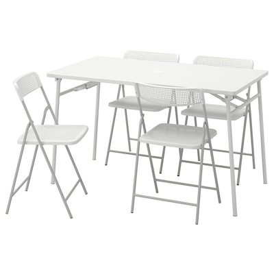 TORPARO Tisch + 4 Klappstuhle / außen weiß/ weiß/格劳,130厘米