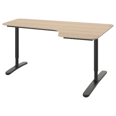 BEKANT角落的桌子,白橡木单板染色/黑色,160 x110厘米