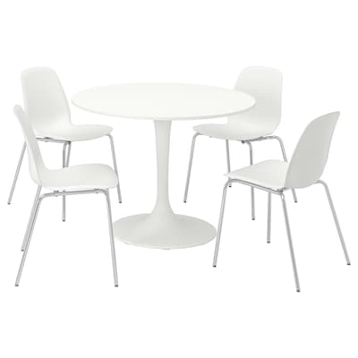DOCKSTA /丽达桌子和4把椅子,白色的白色/白色镀铬,103厘米