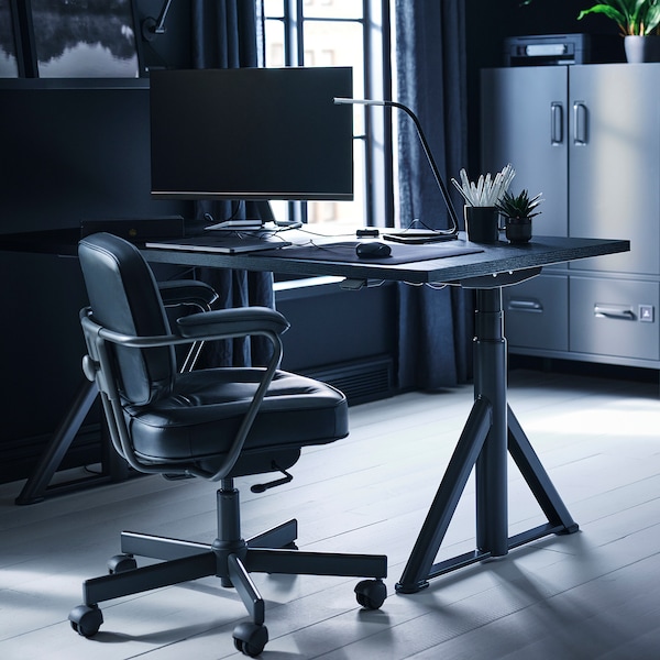 IDASEN办公桌坐/站,黑色/深灰色,160 x80厘米