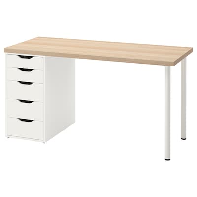 LAGKAPTEN /亚历克斯的桌子,白色/白色染色橡木影响,x60 140厘米