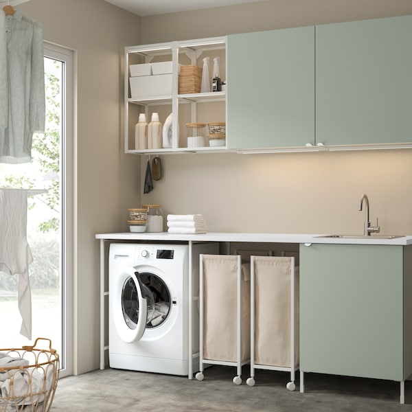 UDDARP洗衣机的杂物间ENHET橱柜在绿色和ENHET洗衣篮